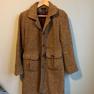 French tweed coat, wool/acrylic/polyester, button up, 2 front pockets